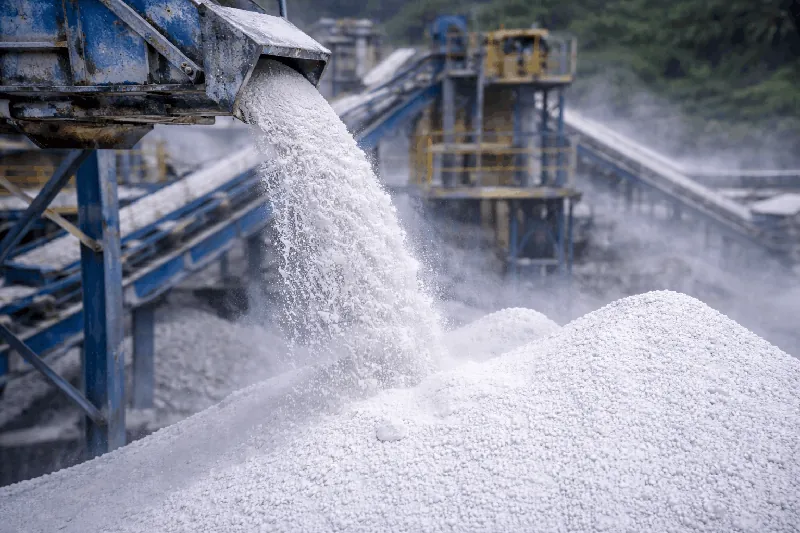 Quartz powder pouring at plant